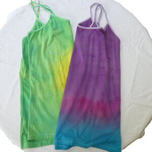 Hand Dyed Strap Shirts, Lime/Lemon and Purple/Turquoise Ombre Size XXL Lot of 2